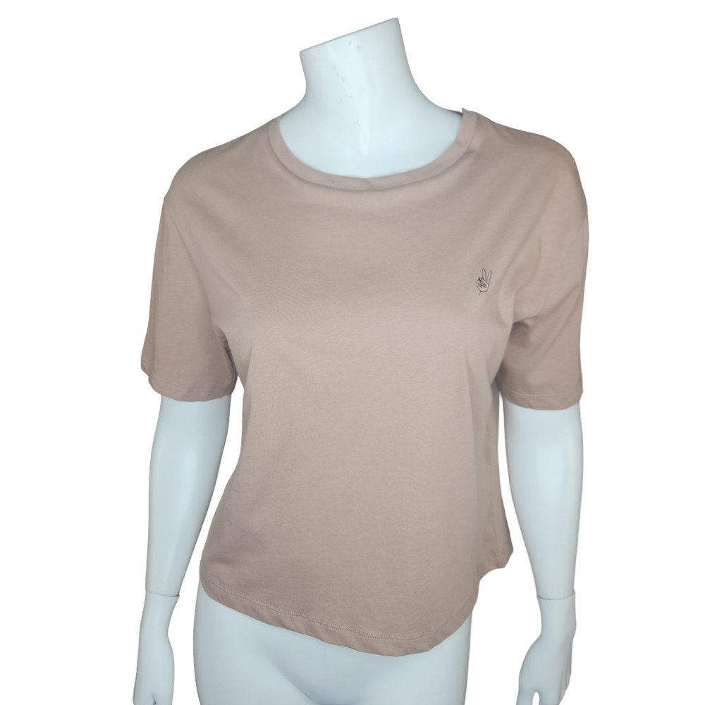 Oak + Fort T-Shirt Women XS Chantrelle‎ Beige Peace Sign Graphic Cotton Relaxed